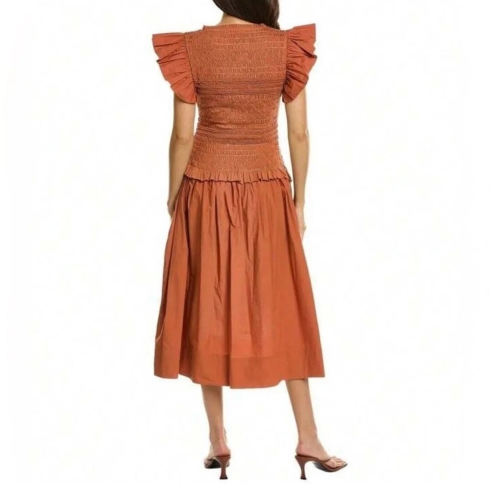 NWT Ulla Johnson Madeline Ruffled
Smocked Midi Dress in Clay Sz 2‎ $595 - Picture 3 of 7